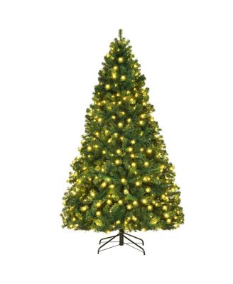 8Ft Pre-Lit Hinged PVC Christmas Tree 430 LED Lights Green