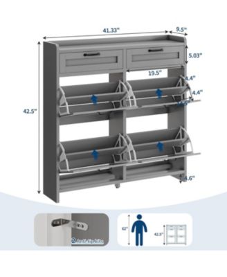 Shoe Cabinet with 4 Flip Drawers and 2 Top Drawers High-Gloss Painted Wood Shoe Organizer with Adjustable Shelves