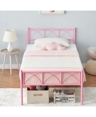 Twin Size Bed Frame with Headboard and Footboard, Twin Bed Frame for Girls/Boys/Teens, Heavy Duty Metal Slat Support