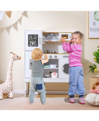 Pretend Play Kitchen Toy with Range Hood, Ice Maker & Telephone