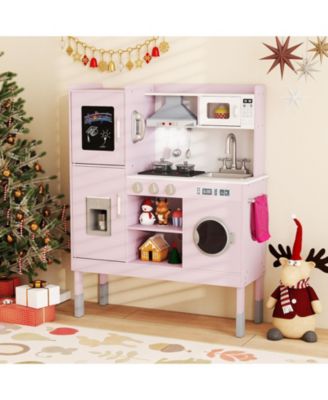 Pretend Play Kitchen Toy with Range Hood, Ice Maker & Telephone