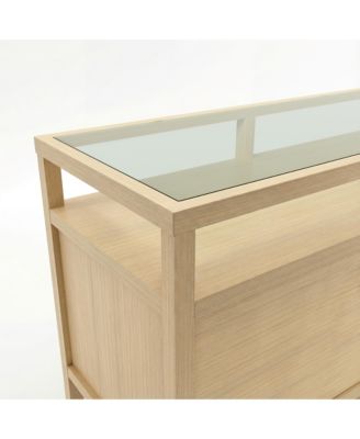 Solid Wood Sideboard With Tempered Glass Top, Pre-Assembled Cabinet , TV Stand