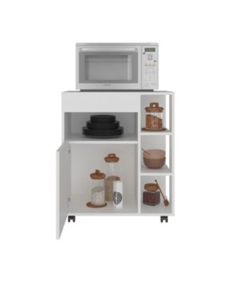Zombia Space-Saving Microwave Cart Cabinet,Storage, Microwave Stand, and Rolling Wheels, White