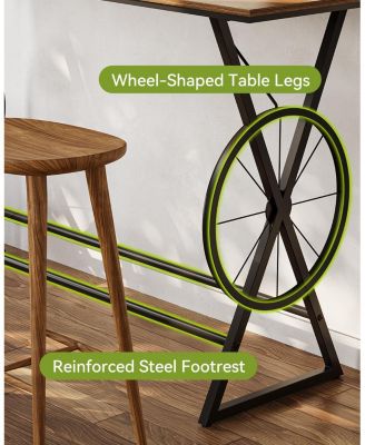 63" Bar Table, Long Counter Height Table, Modern Kitchen Bar Height Table with Footrest & Wheel-Shaped Legs