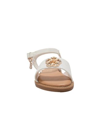 Little Girls Girl's  Fashion Sandal with Flower Medallion and Hanging  b  Charm – Comfy Dressy Shoes