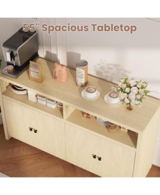 Buffet Sideboard with Storage, 4 Doors & Adjustable Shelves, 55'' Large Farmhouse Kitchen Storage Cabinet Wood Coffee Bar Cabinet