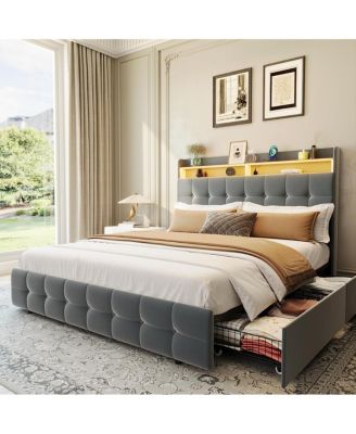 full size upholstered led headboard storage bed frame