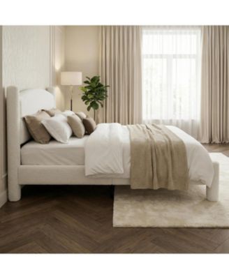 Cloud Bed Frame, Boucle Upholstered Platform Bed with Soft Round Headboard & Cylindrical Legs, Heavy Duty & Noise Free