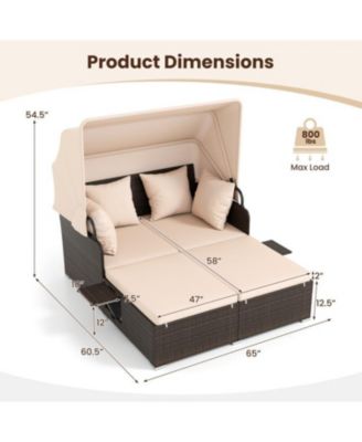 Outdoor Rattan Daybed with Canopy Shade and Side Table Storage