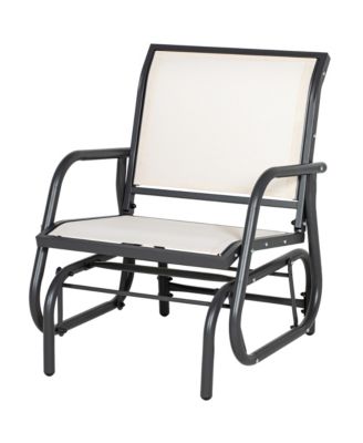Porch Glider, Metal Frame Swing Glider Chair with Mesh Fabric, Curved Armrests, Steel Frame