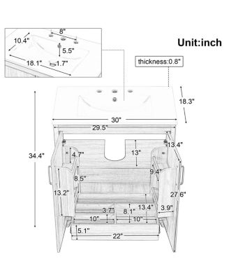 30" Bathroom Vanity with Ceramic Sink, Natural Solid Wood & MDF Cabinet, Adjustable Shelf, Drawer Storage for Modern Bathrooms-Sillysis