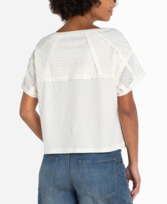 Petite Boat Neck Lace Knit Top