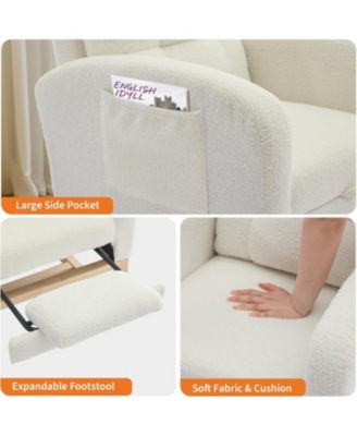 Teddy Nursery Rocking Chair with Footrest and Wood Legs