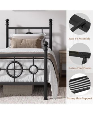 Metal Twin Size Bed Frame with Vintage Circular Headboard and Footboard, Heavy-Duty Iron Platform Bed, No Box Spring Needed, Noise-Free Design