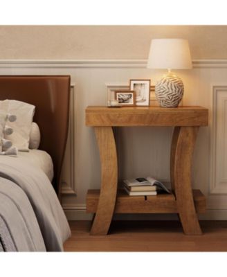 2-Tier Rectangular End Table, Narrow Side Table, Small Night Stand for Bedroom, Living Room, Small Spaces