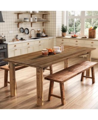 Solid Wood Dining Table for 6, 63-Inch Wooden Kitchen Table with Strong Legs, Farmhouse Rectangle Dinner Table