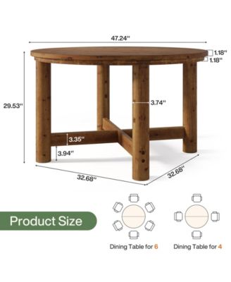 47" Solid Wood Dining Table for 4-6, Farmhouse Round Kitchen Table