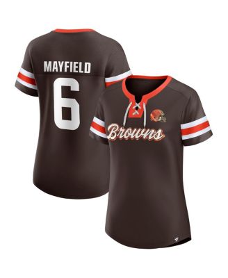 Women's Baker Mayfield Brown Cleveland Browns Athena Name & Number Notch Neck T-Shirt