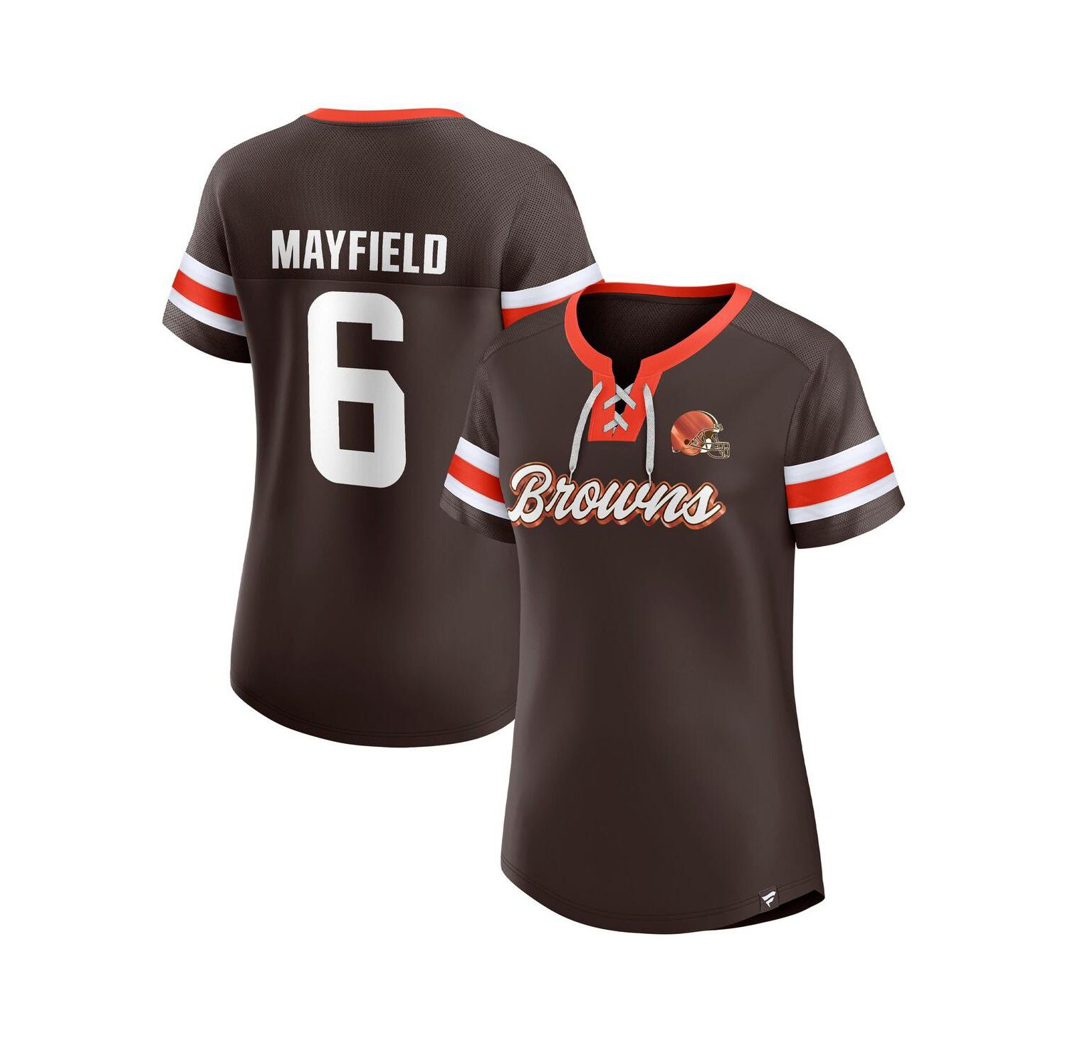 Women's Baker Mayfield Brown Cleveland Browns Athena Name & Number Notch Neck T-Shirt