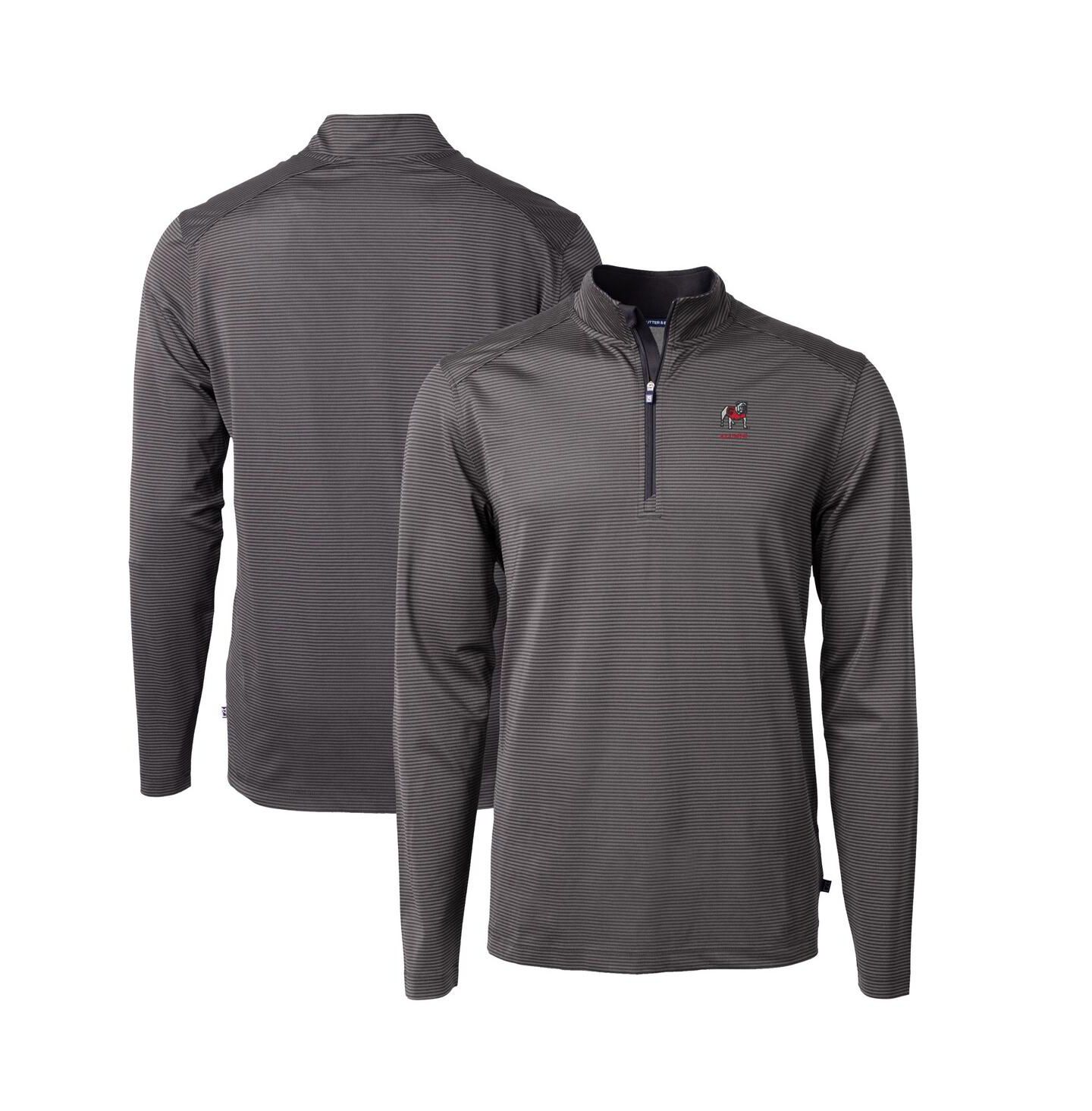 Мужская толстовка на молнии Cutter & Buck Black Georgia Bulldogs Alumni Logo Virtue Dry Tec Eco Pique Micro Stripe Quarter-Zip — фото 1