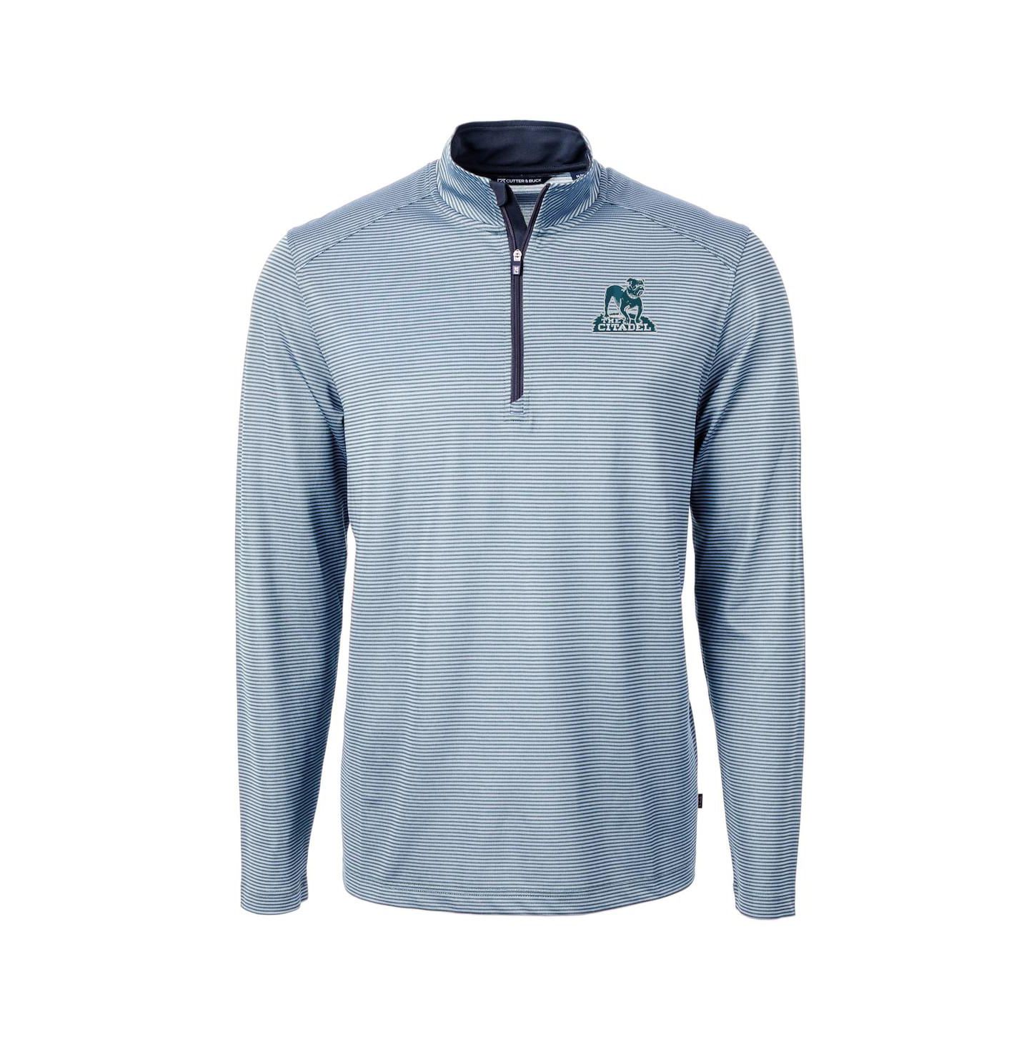 Мужской свитер Cutter & Buck Light Blue/Navy Citadel Bulldogs Vault Dry Tec Virtue Eco Pique Micro Stripe Quarter-Zip Pullover — фото 2