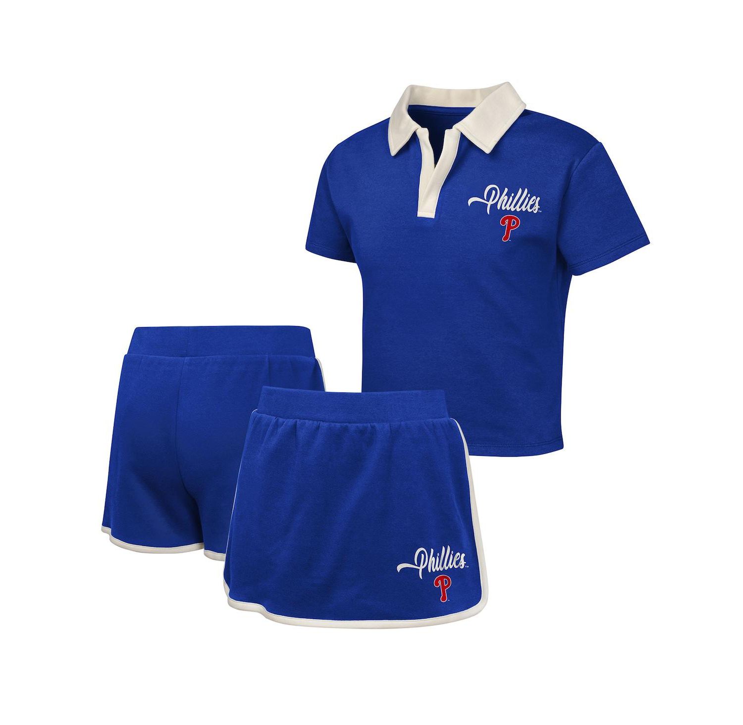 Big Girls Royal Philadelphia Phillies Base Trainer Johnny Polo Shirt & Shorts Set