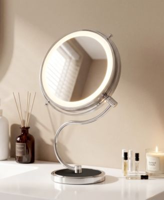 9" Rechargeable LED Vanity Mirror with 1X/10X Magnification, 3 Light Settings, 360&deg; Swivel, Stainless Steel Double-Sided Makeup Mirror