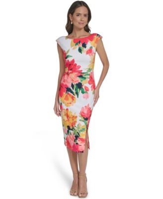 Women's Printed Side Slit Midi Sheath Dress