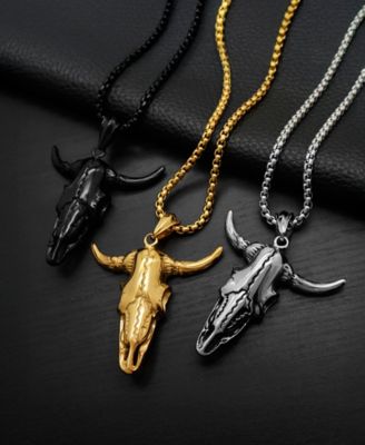 Men's Stainless Steel 22" Bull Skull Pendant Necklace