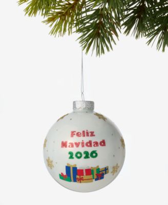 Feliz Navidad 2026 Glass Christmas Tree Ball Ornament