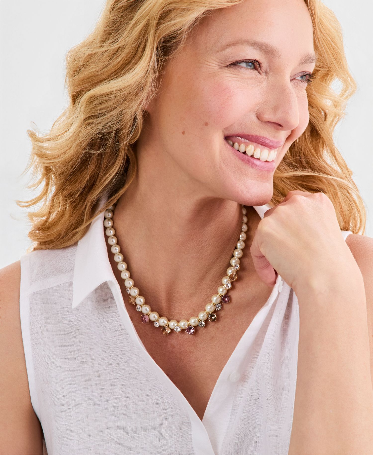Imitation Pearl Multi-Stone Collar Necklace