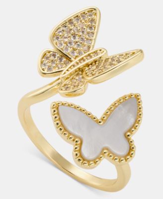 Mother-of-Pearl & Cubic Zirconia Butterfly Bypass Ring