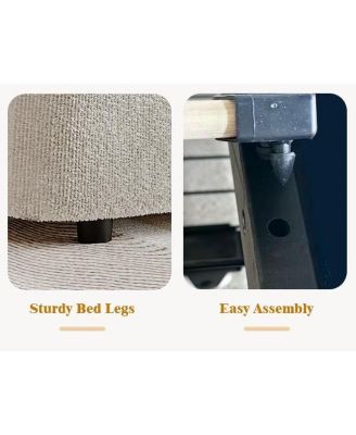 Bed Frame, Boucle Upholstered Bed Frame with Headboard, 2 Storage Drawers, Modern Full Platform Bed Frame, Soft Bed