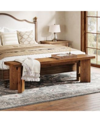 Solid Wood Bench, 62.99" Entryway Bench with Thickened Legs, Farmhouse Wooden Seating Benches