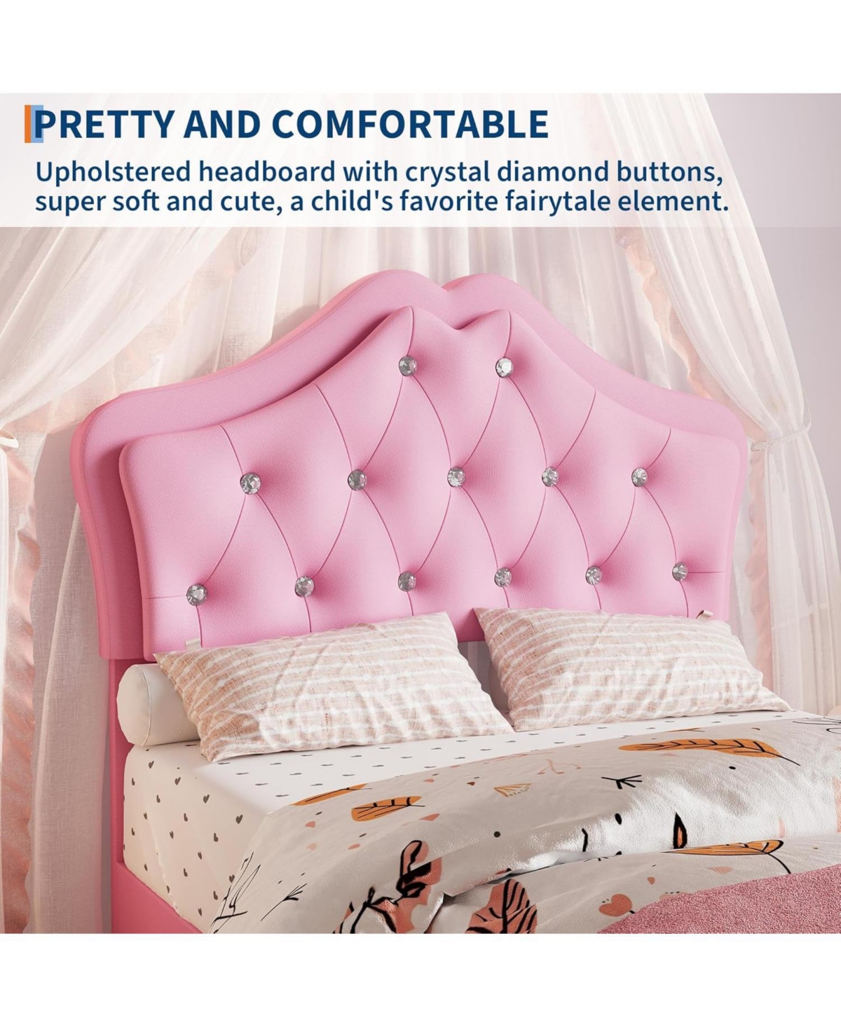 gaomon Bed Frame with Led Lights, Velvet Crystal Headboard, Upholstered Platform, Drawer