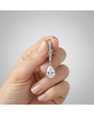 Chic Sterling Silver White Gold Plated Pear CZ Drop Earrings