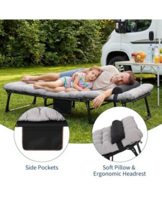 TrailBlaze Heavy-Duty Folding Camping Cot Bed for Adults – Removable Thick Mattress, Pillow & Side Pocket, Portable Oxford, 400lbs Capacity