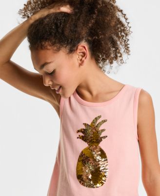 Girls' 5-20 Sequin Pineapple Tank Top