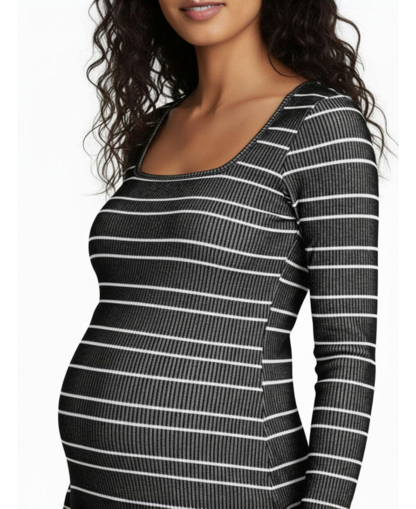 Женское платье Motherhood Maternity Square Neck Rib Knit Long Sleeve Bodycon Maxi Dress - Motherhood, цвет: Чёрный / Белый — фото 6
