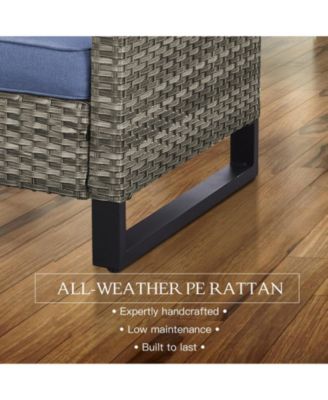 4 Pieces Outdoor Patio Furniture Set with Fire Pit Table, Rattan Wicker Patio Conversation Set with 3-Seat Sofa,Wicker Cushioned Chairs