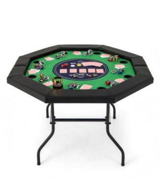 48 Inches Foldable Poker Table with Padded Rails and Cup Holders