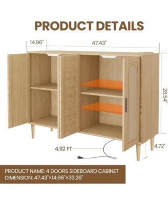 Sideboard Buffet Cabinet with Rattan Doors, Storage Credenza with Shelves, Modern Accent Coffee Bar Cabinet for Dining Room, Kitchen