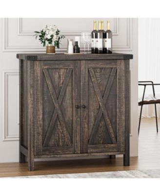 Small Storage Cabinet 2 Piece, Farmhouse Sideboard Buffet Cabinet with 2 Doors and Adjustable Shelves, Entryway Console Cabinets