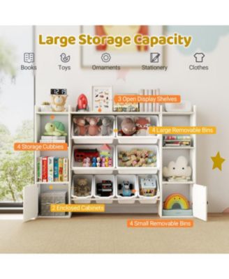 Kids Bookshelf and Toy Storage with Open Shelves and Bins