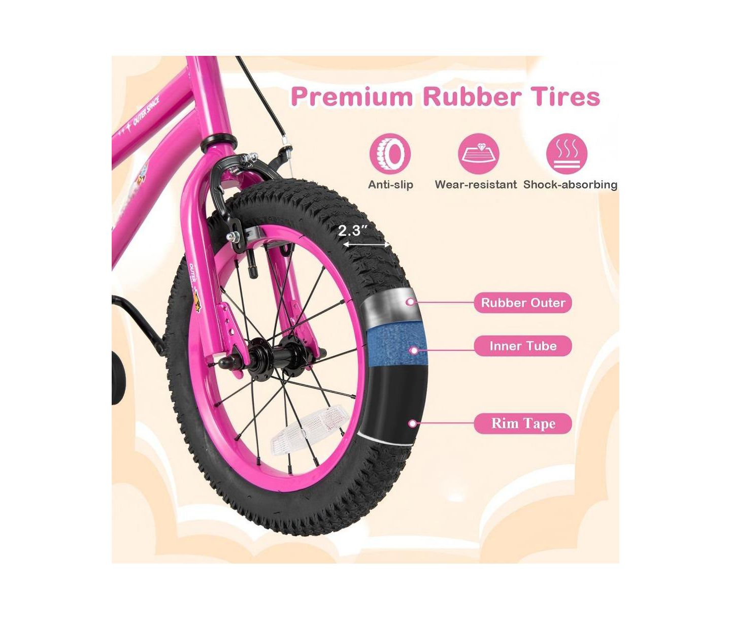 Детская игрушка HONGGE 18 Inch Adjustable Seat Removable Training Wheels Kids Bike, Ages 4-8, цвет: Розовый — фото 7