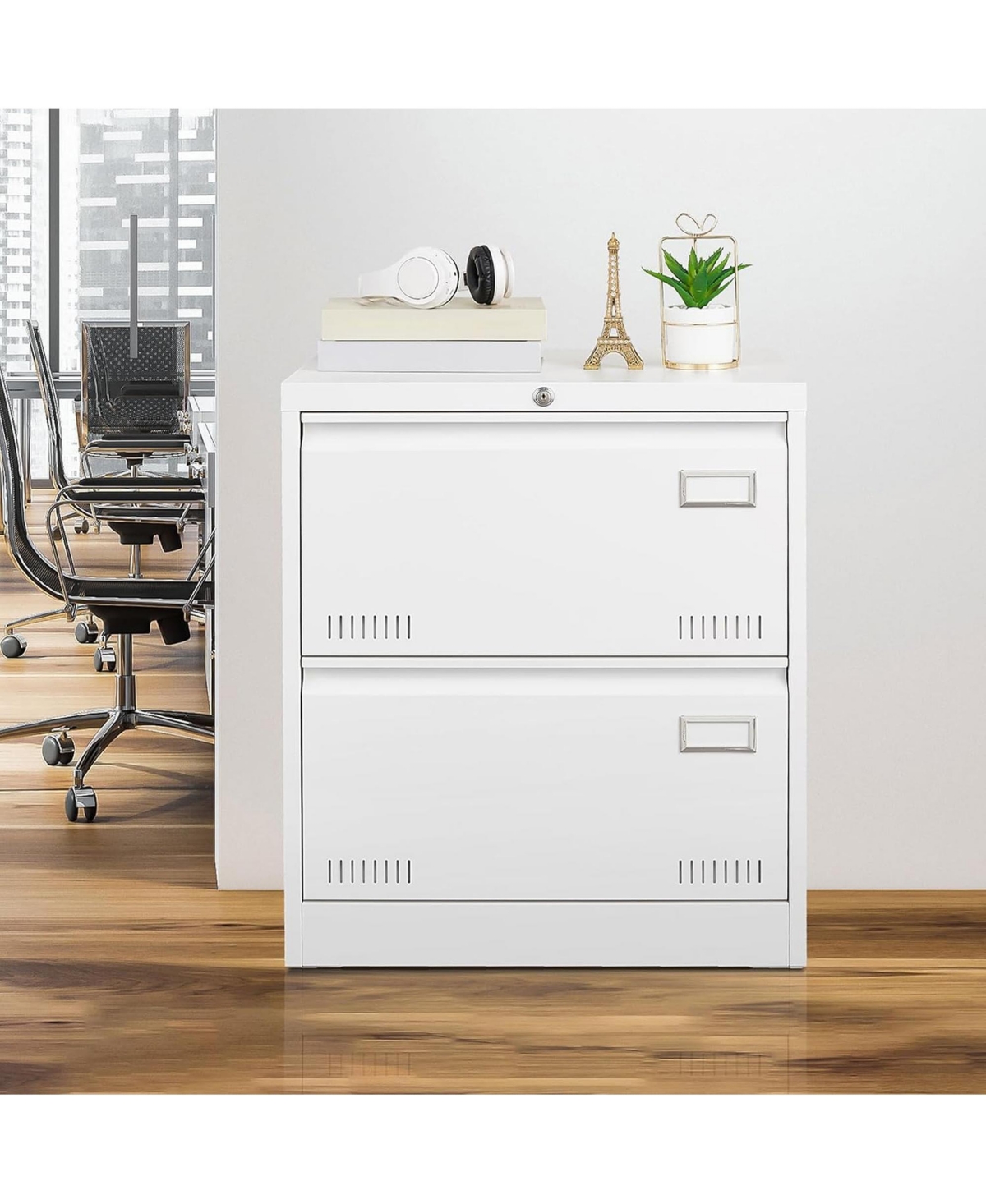 Rainsken 2 Drawer Lateral File Cabinet with Lock, Home Office Metal Filing Cabinet for Letter/Legal/A4/F4 Size (White)