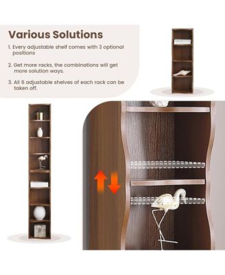 8-Tier Tall Narrow Bookshelf - A Wavy Border Design, Adjustable Shelves, Freestanding Display Bookcase for Living Room, Home Office (Walnut)