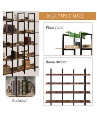 5 Tier Open Bookcase - Vintage Industrial Bookshelves with Metal Frame, MDF Board and Back Fence for Home Office.