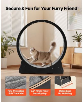 48" Wooden Cat Exercise Wheel with Carpeted Runway and Locking Mechanism