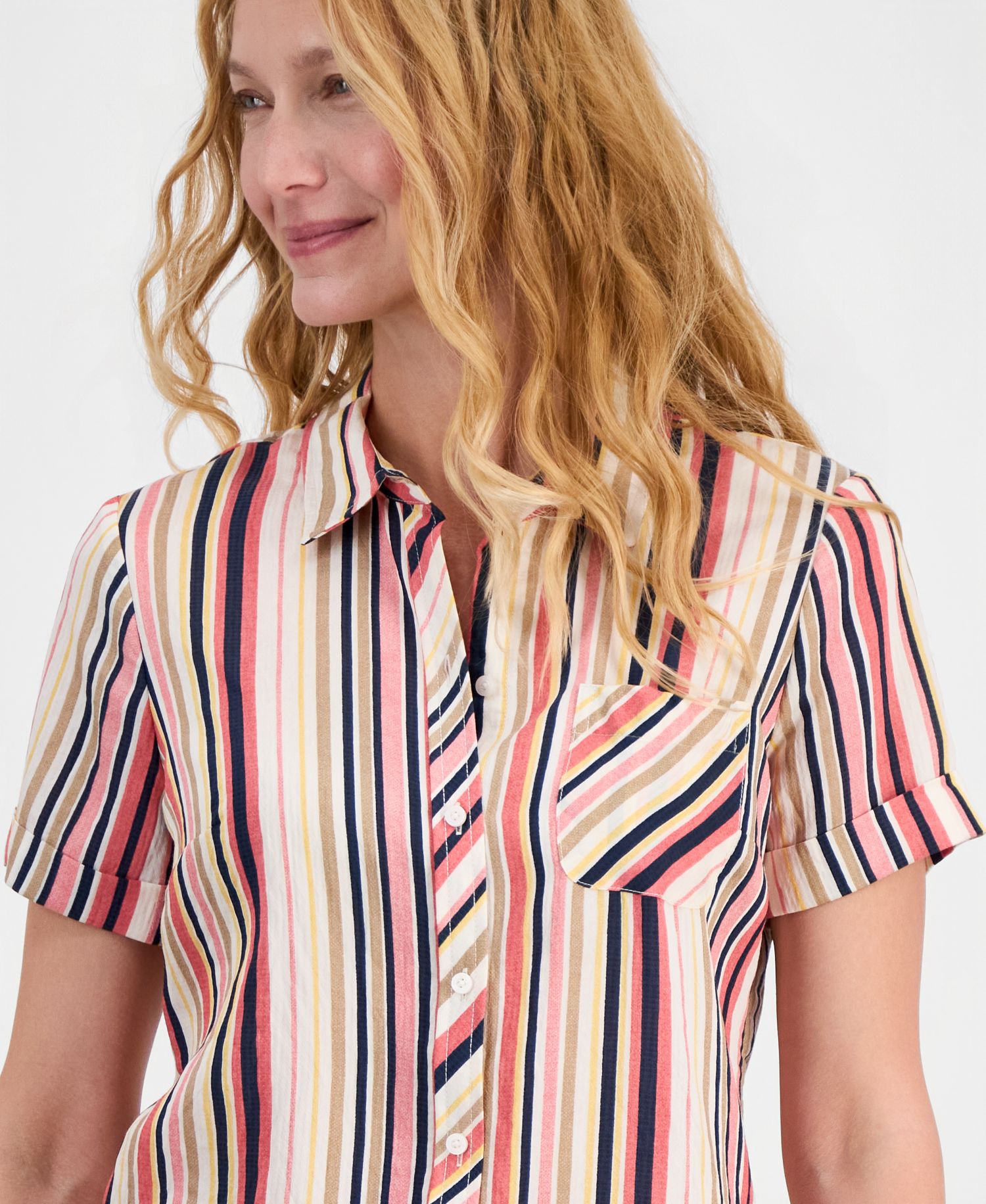 Women's Striped Short-Sleeve Camp Shirt